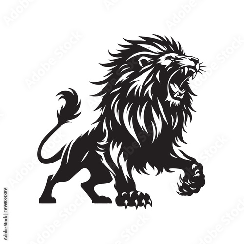 Lion Roaring Silhouette: Untamed Roar's Shadow, Dominant Mane in Striking Outline, Wilderness Darkness - Roaring Lion Silhouette 