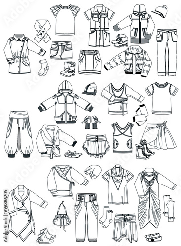 set of vector model and clothes (ID: 696886205)