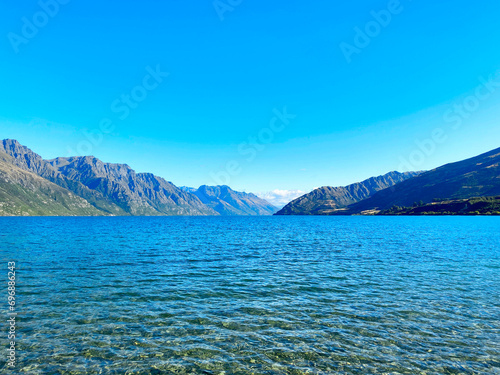 Beautiful Lake Wakatipu and mountains at Queenstown, New Zealand