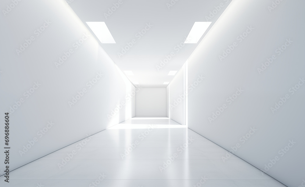 Minimalist empty modern house with a narrow empty corridor of white satin walls. Minimalist empty modern house with a narrow empty corridor of white satin walls.