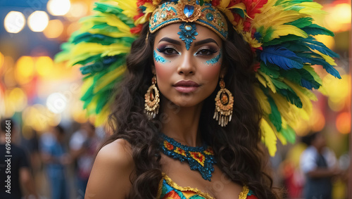 Portrait of beautiful african american woman in carnival costume. Generative Ai