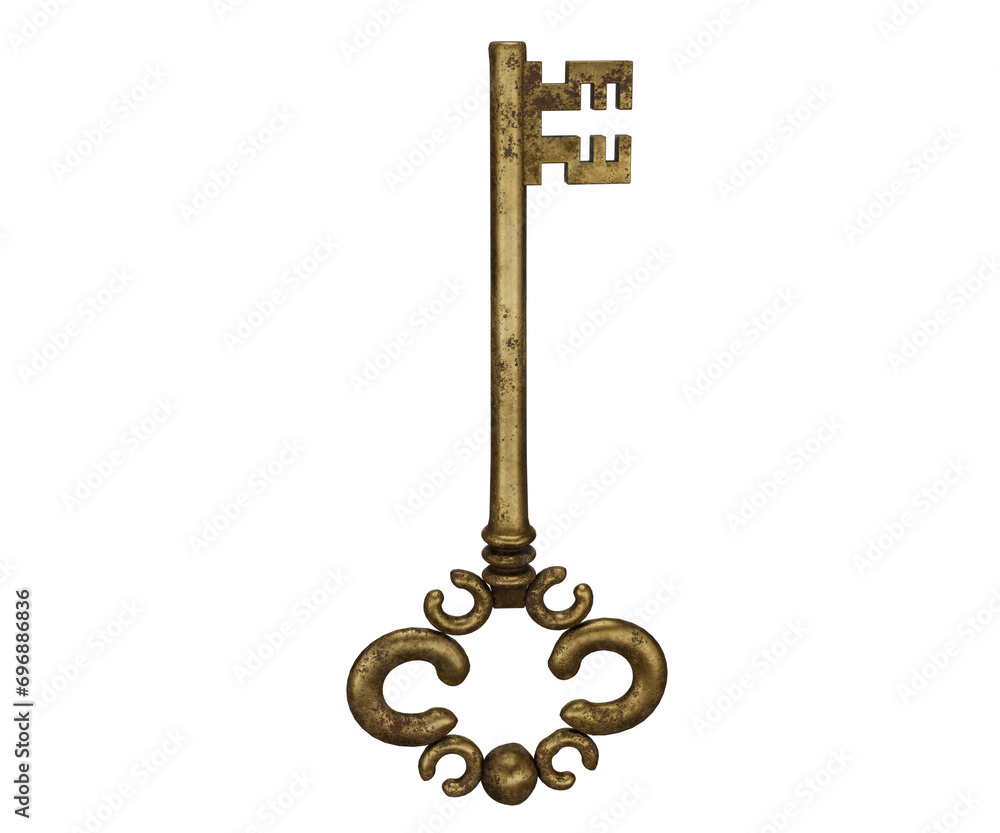 3d rendering old golden key 3d rendering old golden key