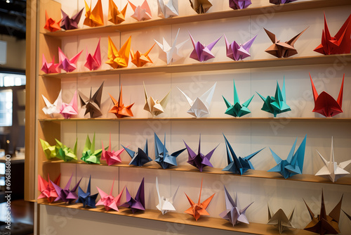 Origami artwork display, with space for a message on creativity and precision