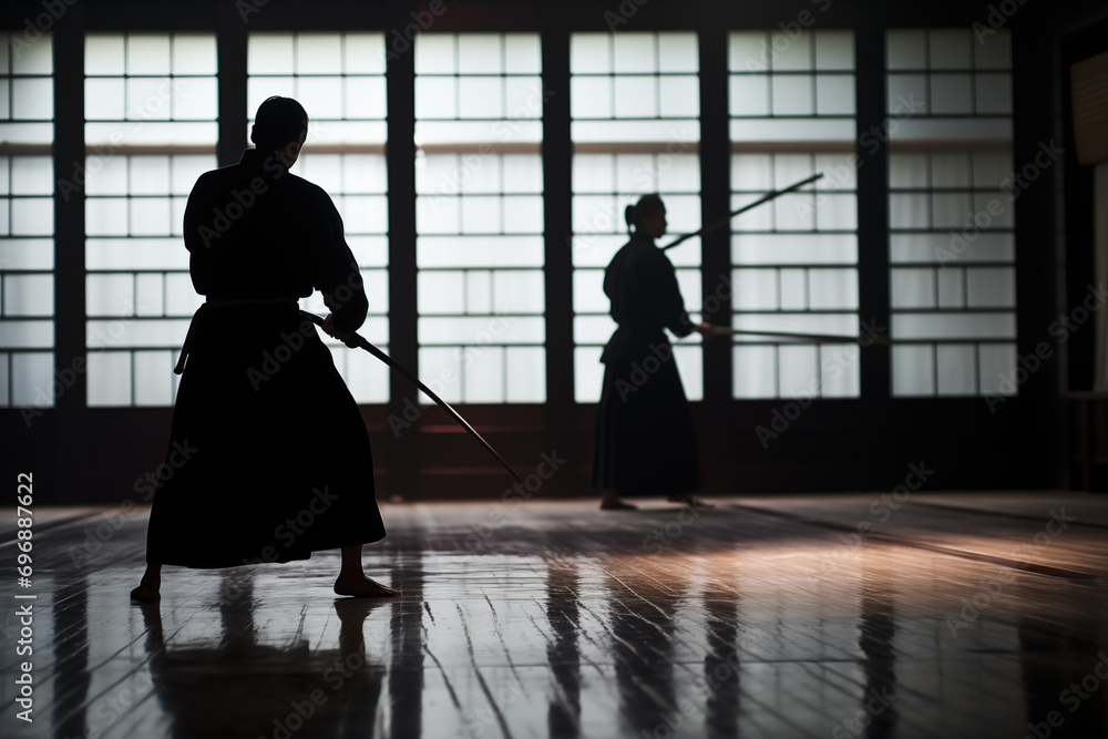 A glimpse of Aikido or Kendo practitioners, space for reflections on discipline and philosophy