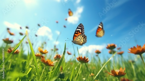 On a patch of green grass there are twelve butterflies