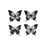 Minimalist Nature Elegance: Set of Butterfly Silhouette, Black and White Winged Wonders, and Simplified Forms
