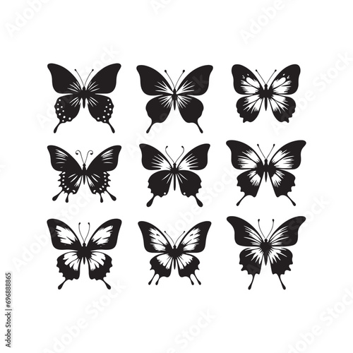 Cosmic Butterfly Ballet: Set of Butterfly Silhouette, Celestial Flight, and Galactic Nature Elegance  © Vista