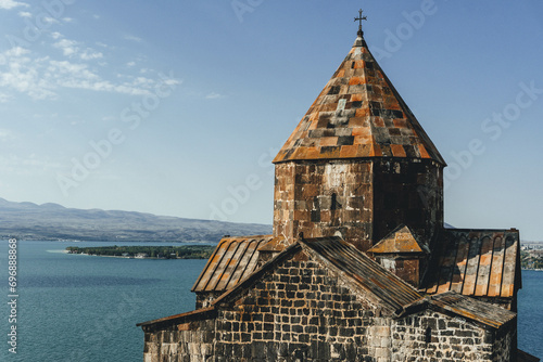 view of Sevanavank church in sevan lake armenia 9th century very old christian apostolic photo