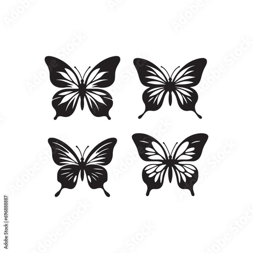 Minimalist Nature Elegance: Set of Butterfly Silhouette, Black and White Winged Wonders, and Simplified Forms  © Vista