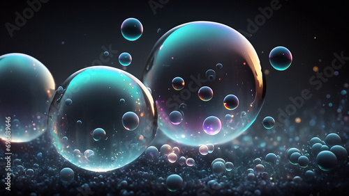 Wallpaper with a macro view of colorful abstract bubbles on a dark background.