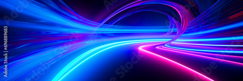 Glowing neon lights tunnel wallpaper - ai generative