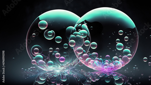 Wallpaper with a macro view of colorful abstract bubbles on a dark background.