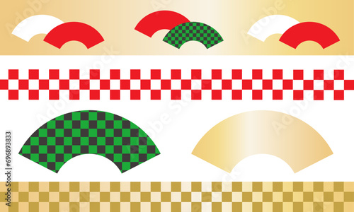 扇子　市松模様　紅白　年賀素材セット