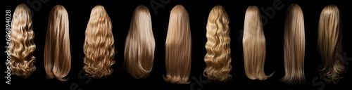Blond hair set - isolated black background - Ideal for hair saloons and any other beauty, wellness, and hair treatment themes - yellow hair - golden hair