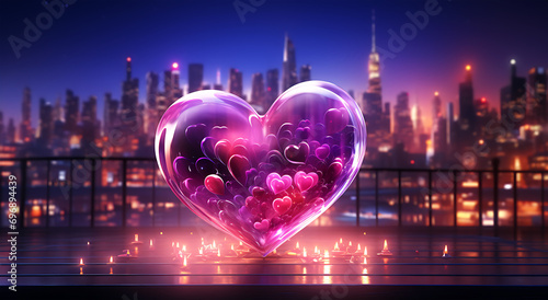 A neon hearts wallpaper that outlines a scene of love in a dreamy and romantic style