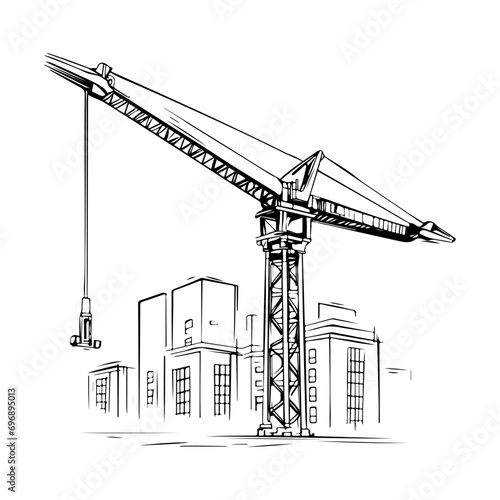 Urban construction, building sketch and Tower Crane.