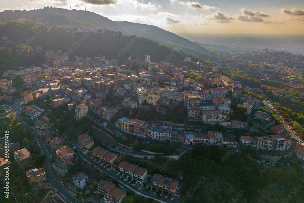 Fototapeta premium Aerial view of the mountain town named Monte Compatri in Italy