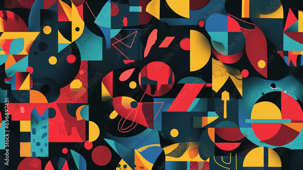 Eclectic Geometry: Multicolored Shapes on Black