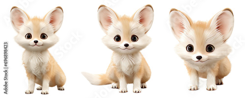 Set of 3d baby fox cartoon multi pose, isolated on transparent or white background
