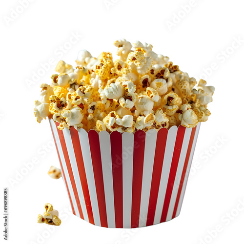 Traditional Red and White Popcorn Bucket, Isolated on Transparent Background, PNG