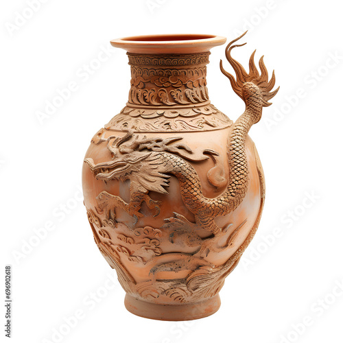 Beautiful Chinese dragon pattern vase on transparent background PNG