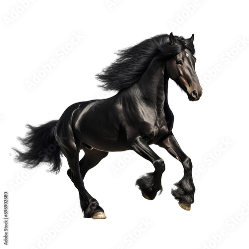 A black horse is running gracefully on a transparent background PNG.