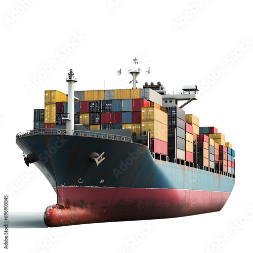 Container cargo ship on transparent background PNG. Sea freight concept. photo