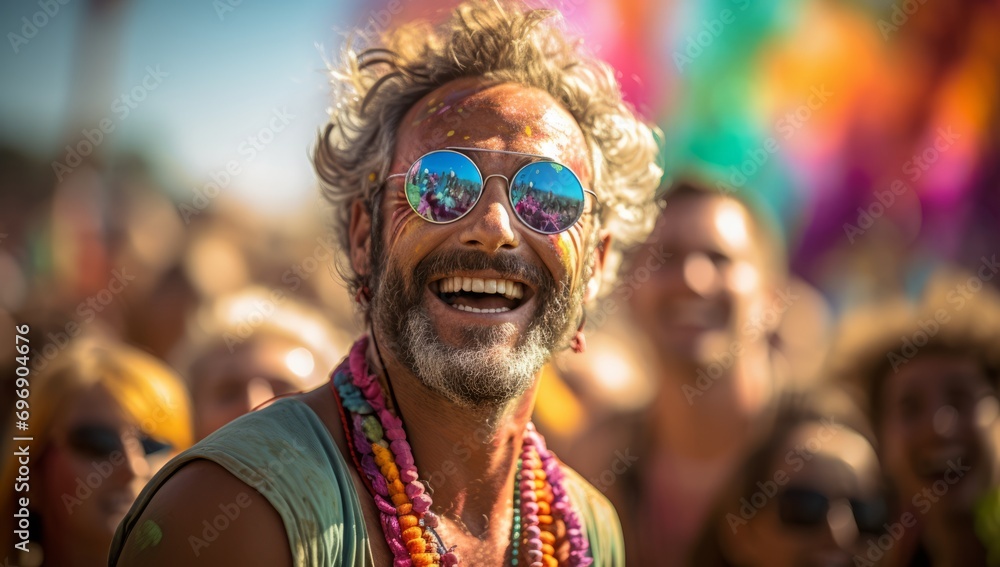 Festival Ecstasy: Happy Man Radiates Pride Vibes Festival Ecstasy: Happy Man Radiates Pride Vibes