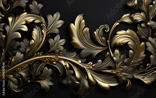 Abstract baroque luxury wallpaper background illustration. Industrial botanical floral ornament. AI Generative.