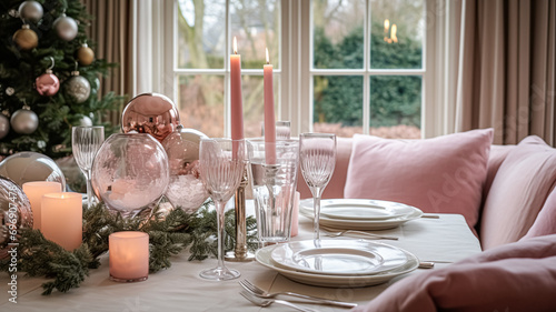 Table decor for festive family dinner at home, holiday tablescape and table setting, formal for wedding, celebration, English country and home styling