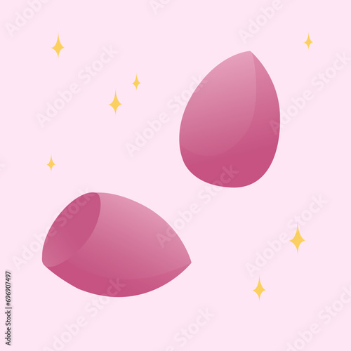 vector set of pink color cosmetic blenders of different shapes, makeup sponges
