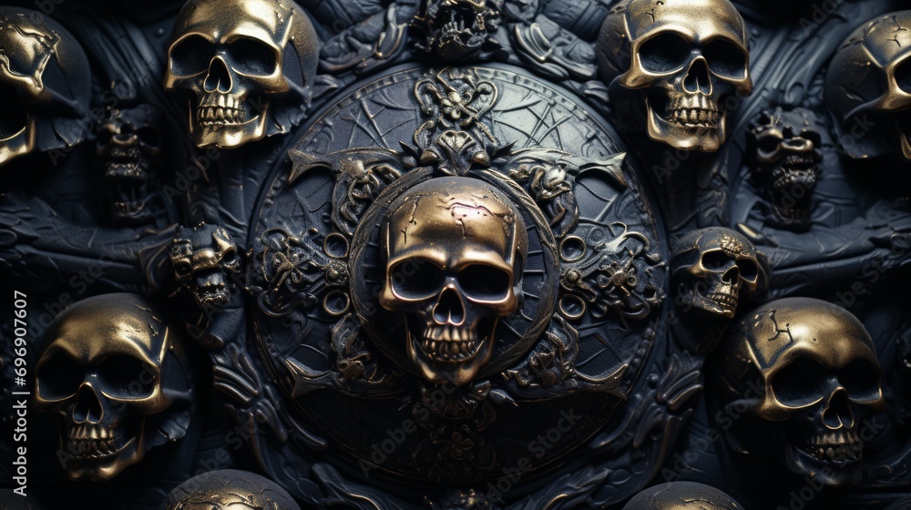 Fototapeta premium A menacing circle of skulls, a haunting reminder of death and the cycle of life