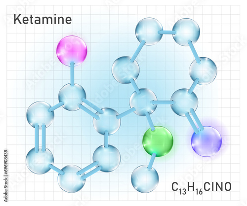 Ketamine, ketalar molecule. Structural chemical formula. Dissociative anesthetic.