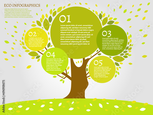 Beautiful bio infographics with leaves and tree. Editable vector image.