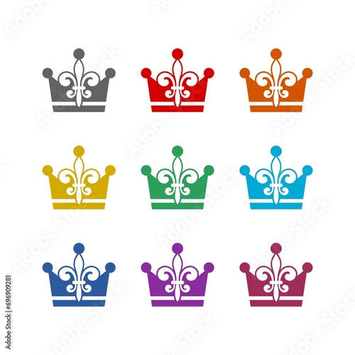 Crown fleur de lis icon isolated on white background. Set icons colorful