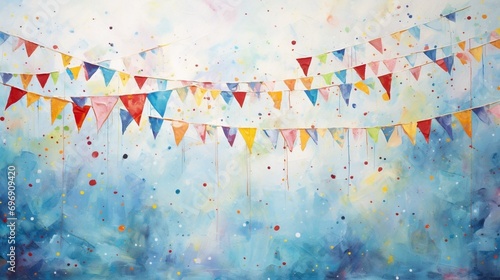 Birthday fest garlands from colorful flags on background