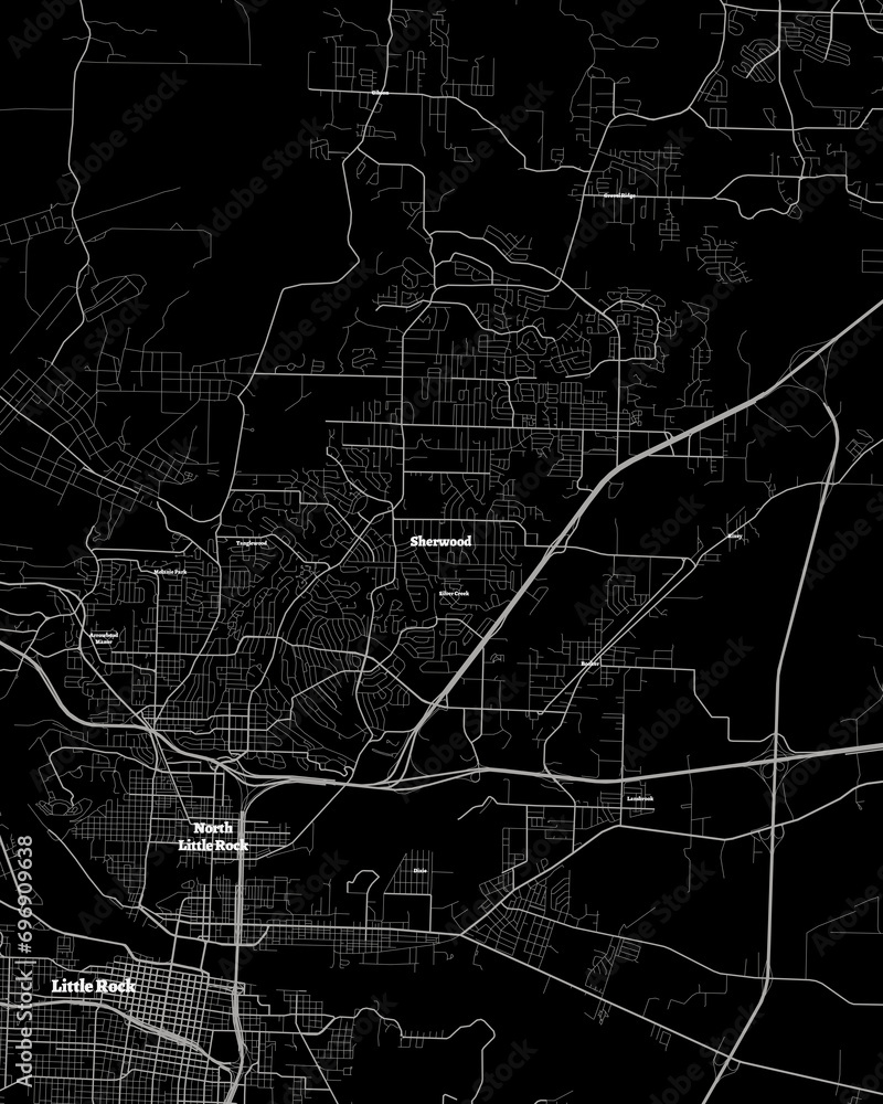 Sherwood Arkansas Map, Detailed Dark Map of Sherwood Arkansas