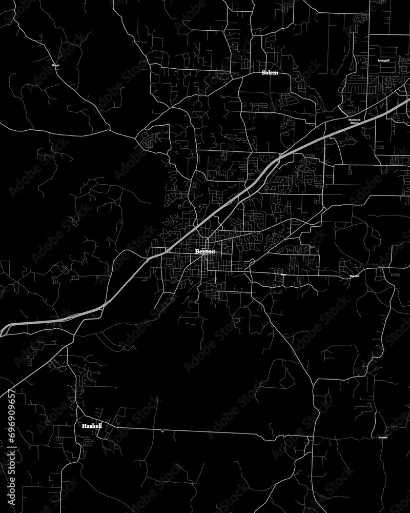 Benton Arkansas Map, Detailed Dark Map of Benton Arkansas