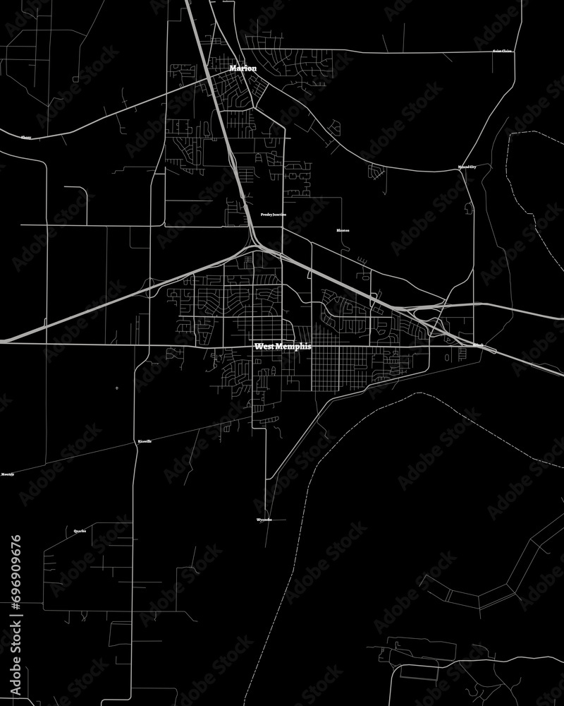 West Memphis Arkansas Map, Detailed Dark Map of West Memphis Arkansas