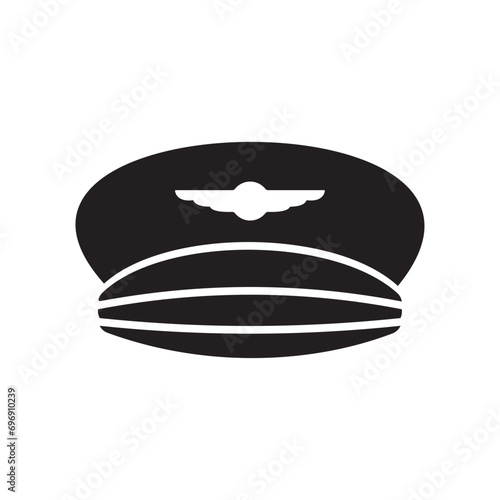 Pilot hat icon vector illustration on white background. Aviation uniform symbol