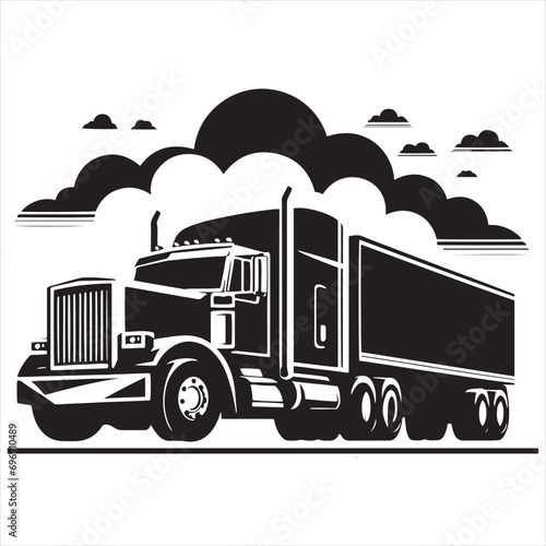 Desert Nomad: Lone Truck Silhouette in a Vast Arid Landscape Under the Scorching Sun - Minimallest vector graphic
