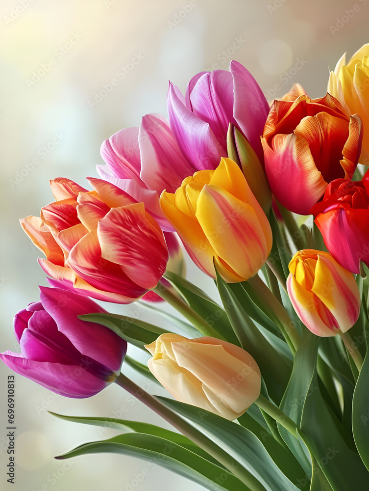 Bouquet of flowers tulips beautiful. Holiday poster and banner 