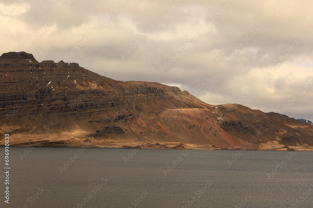 View of the Fáskrúðsfjörður fjord located in the east of Iceland, in the Austurland region