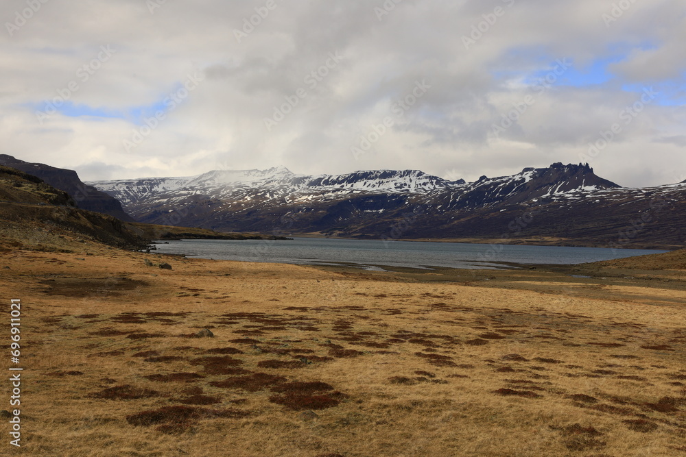 Obraz premium View of the Fáskrúðsfjörður fjord located in the east of Iceland, in the Austurland region