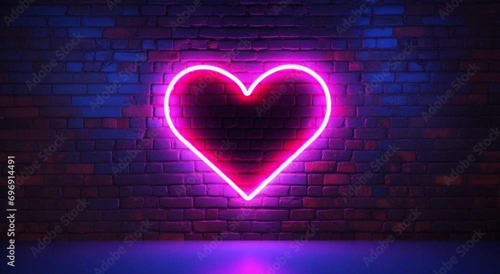 valentines day heart shaped neon sign on brick wall, horizontal ...