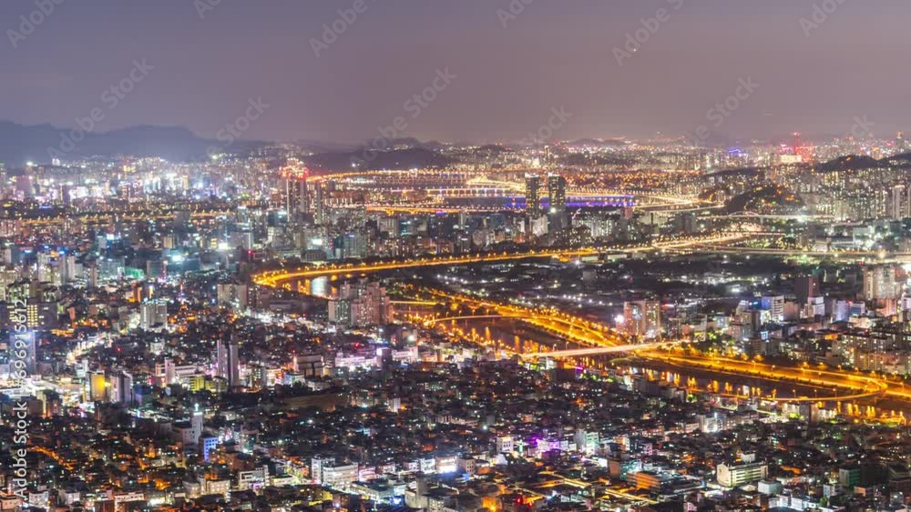 Time-Lapse of Seoul city skyline at night in Korea.
