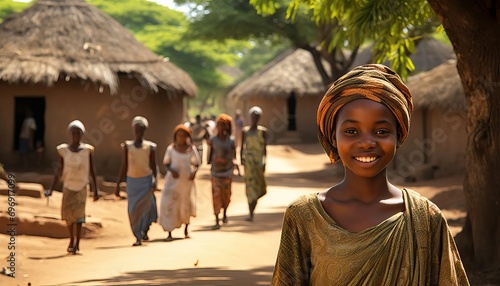 Portrait of happy african children ar rural village of Africa