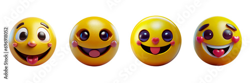 Set of Funny emoji 3d icon, over on transparent white background.