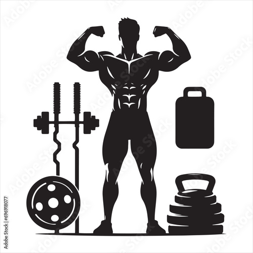 Muscular Boy Gym Silhouette: Energetic Workout Forms, Dynamic Exercise Poses, and Fitness Dedication Showcased in Black Silhouettes - Muscular boy gym Silhouette
