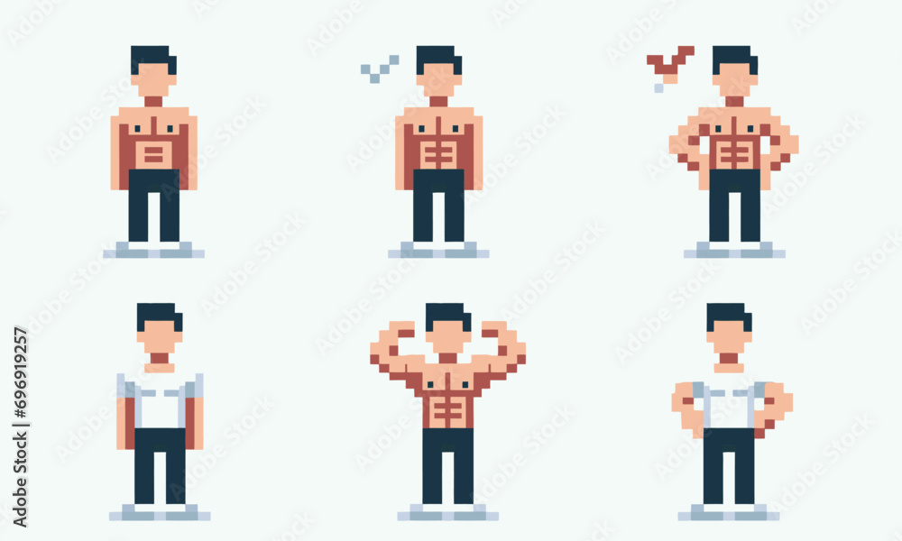 Fototapeta premium Bodybuilder with Six Abs, Illustration or Vector Art, pixel Style 
